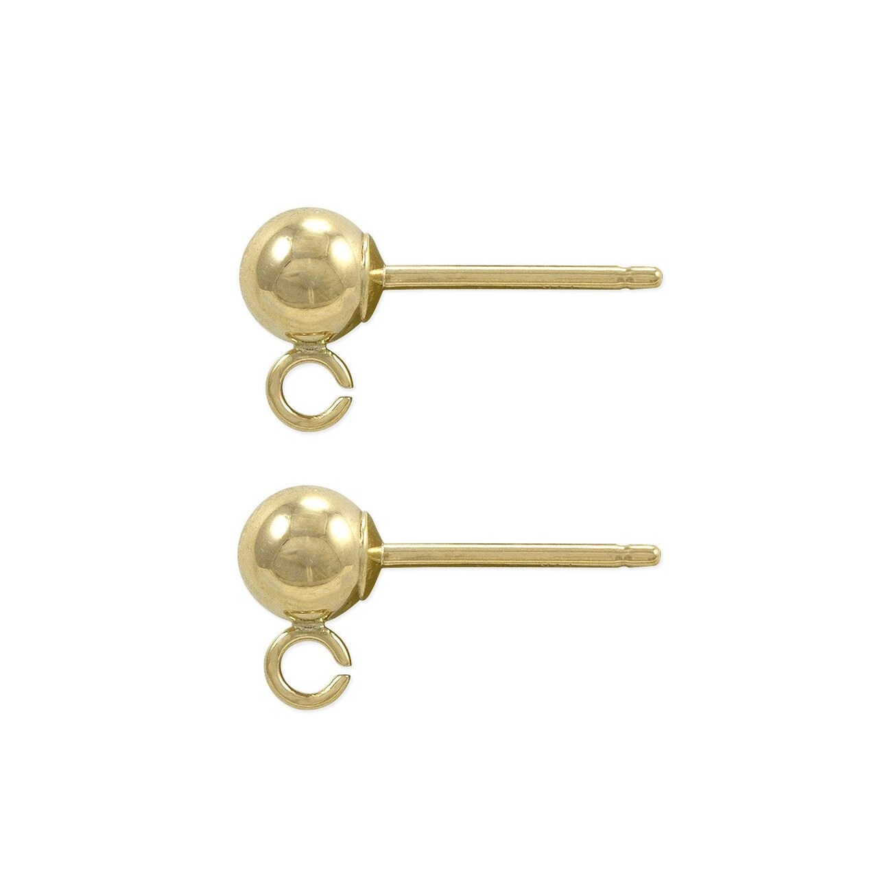 JewelrySupply 4mm Ball Post Earrings with Jump Ring 14 Karat Solid Yellow Gold (1 Pair of 14KT Gold Earrings)